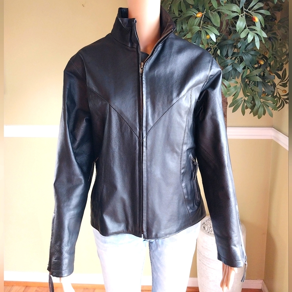 Wilda Leather Motorcycle Jacket, Size S